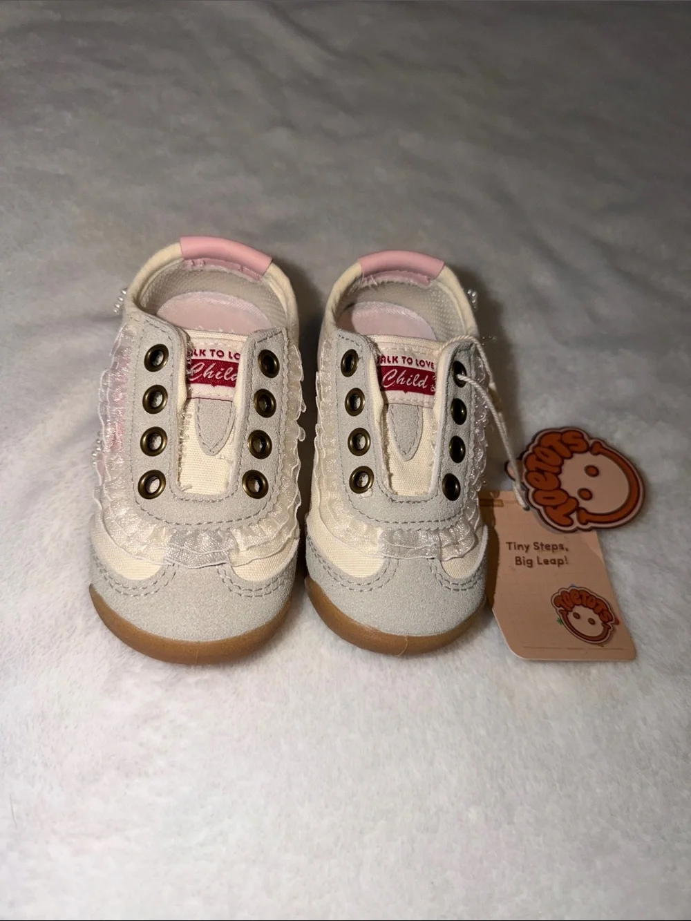 ChildsPlay Lace-Trim Baby Walker Shoes in Cream and Pink